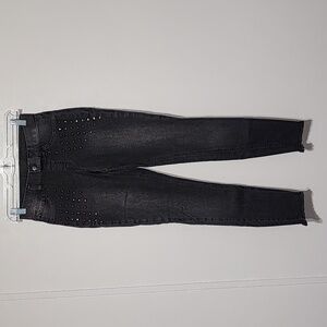 ZEZA B Studded Frayed Hem Stretchy High Waist Dark Denim Leggings Size Medium